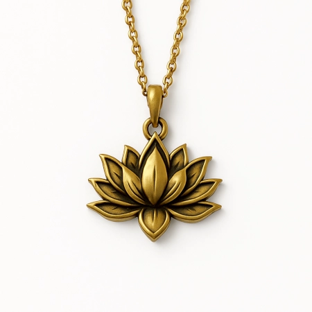 Brass Lotus pendant necklace without gold plated, Hadmade brass jewelry